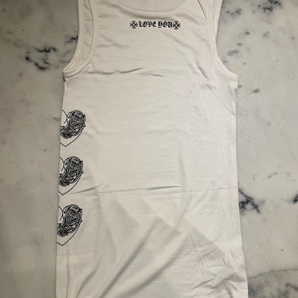Chrome Hearts White Tank Top with Black Graphic Design